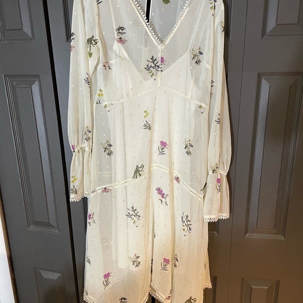 Floral Sheer Chiffon White Dress Rachel Roy